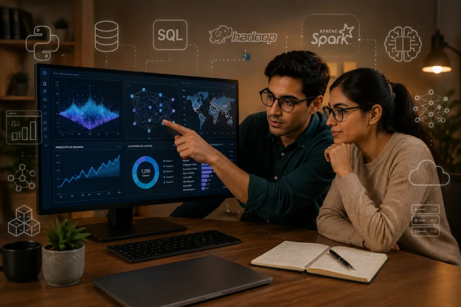Analistas revisando modelos de Machine Learning y Big Data