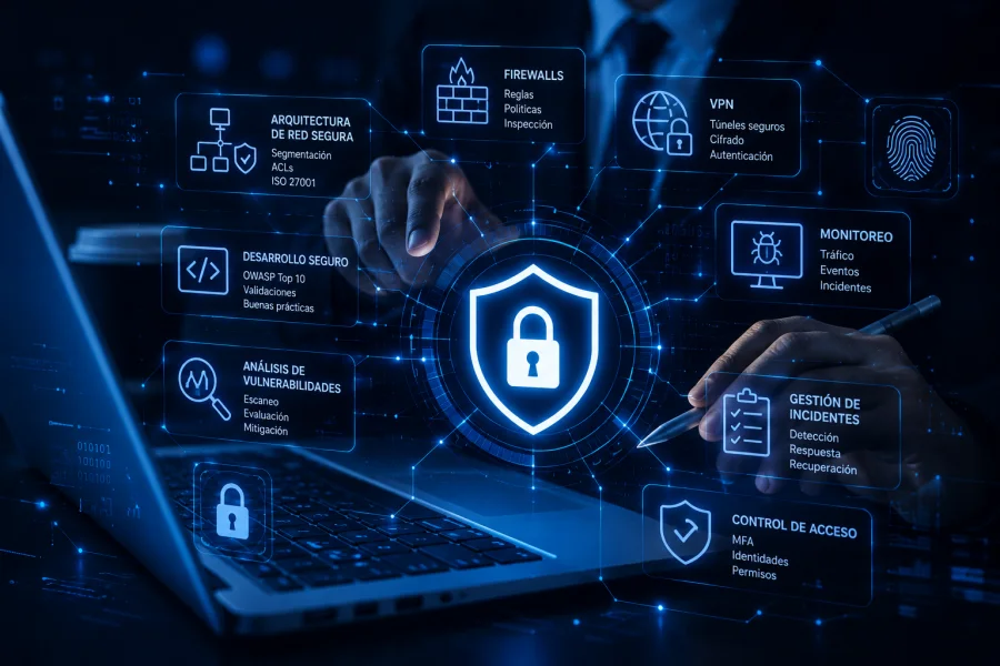 Configuración de redes seguras, firewalls y desarrollo seguro