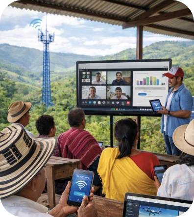 Comunidad rural en una clase con conectividad satelital