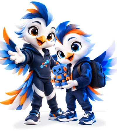 Las mascotas de ANDES con un robot impreso en 3D